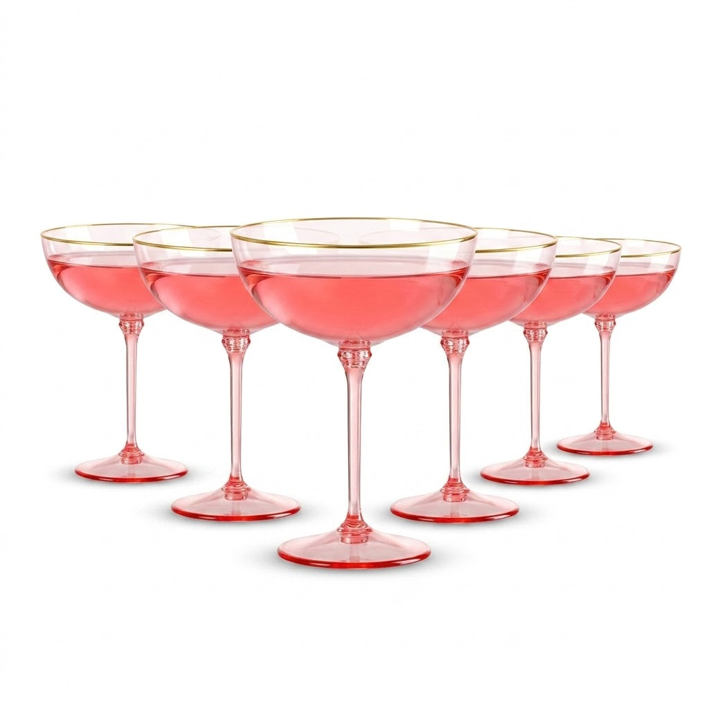 Blush Pink Gold Rim Coupe Glass Set