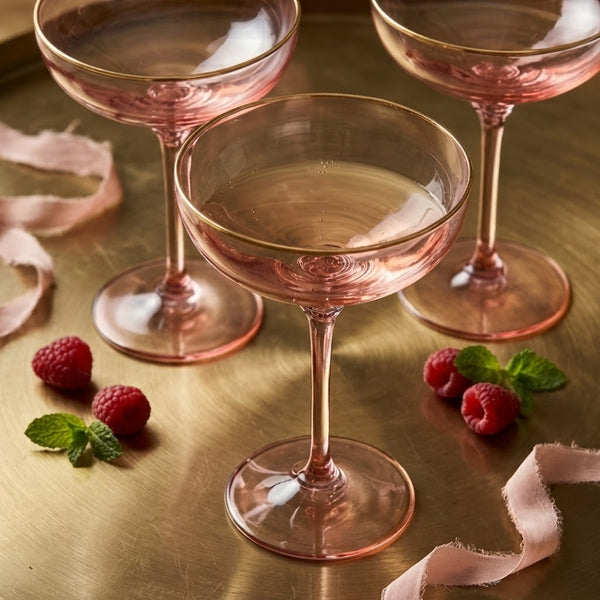 Blush Pink Gold Rim Coupe Glass Set
