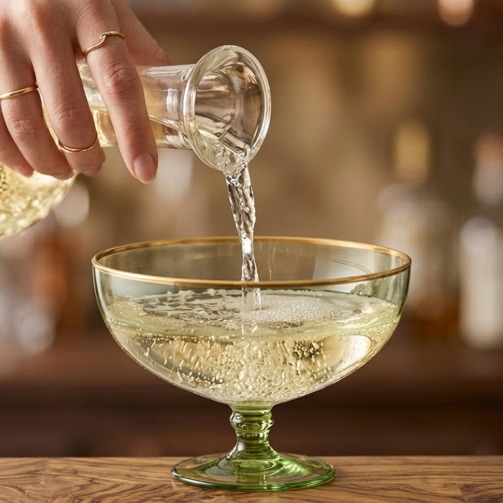 Sage Green Gold Rim Coupe Glass Set