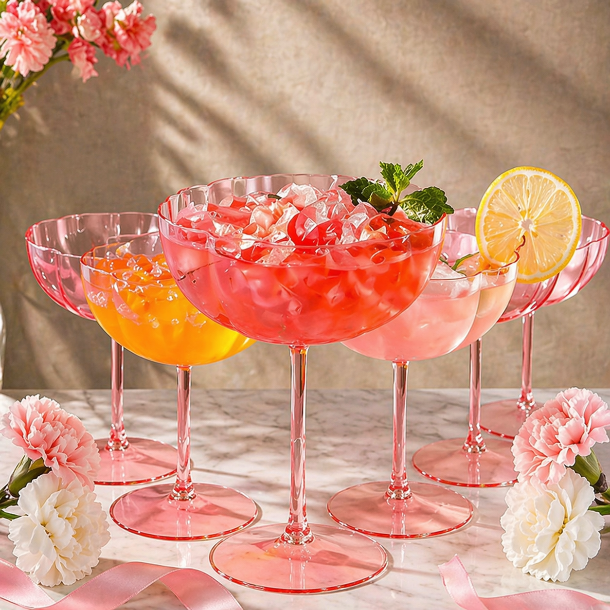 Blush Pink Petal Coupe Dessert Glass Set