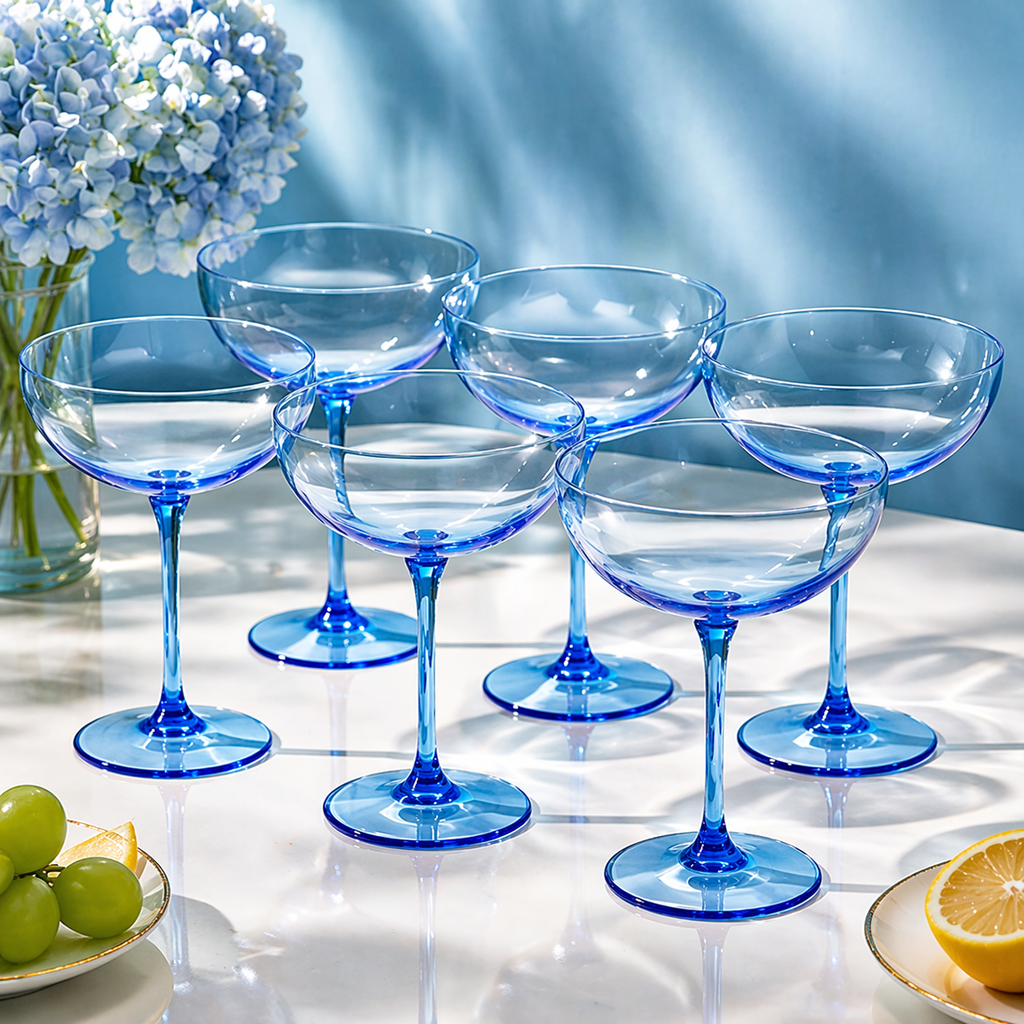 Soft Blue Coupe Glass Set