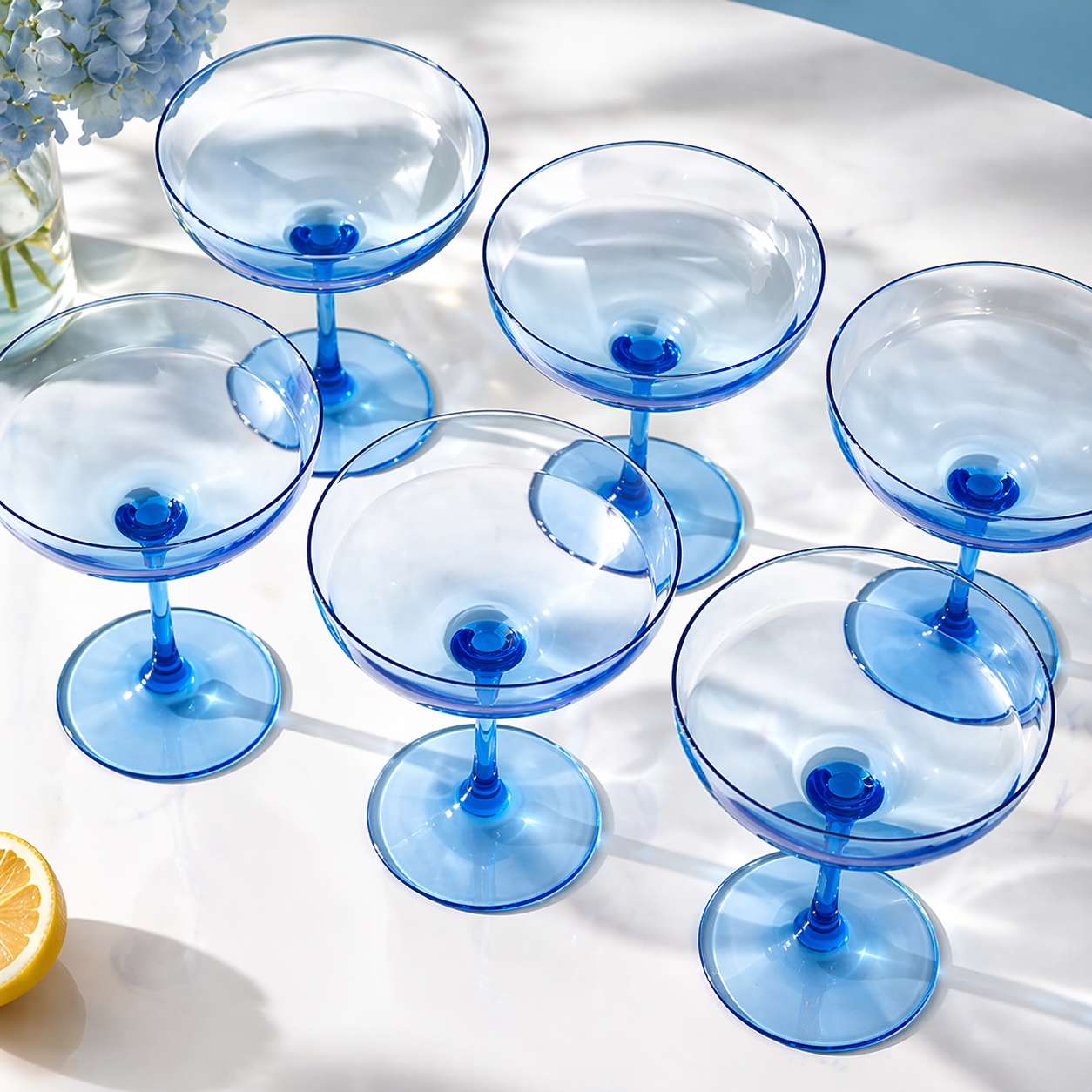 Soft Blue Coupe Glass Set