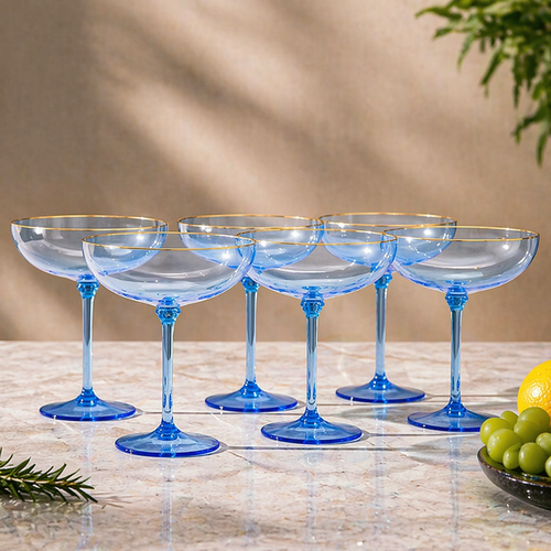 Sky Blue Gold Rim Coupe Glass Set