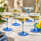 Sky Blue Gold Rim Coupe Glass Set