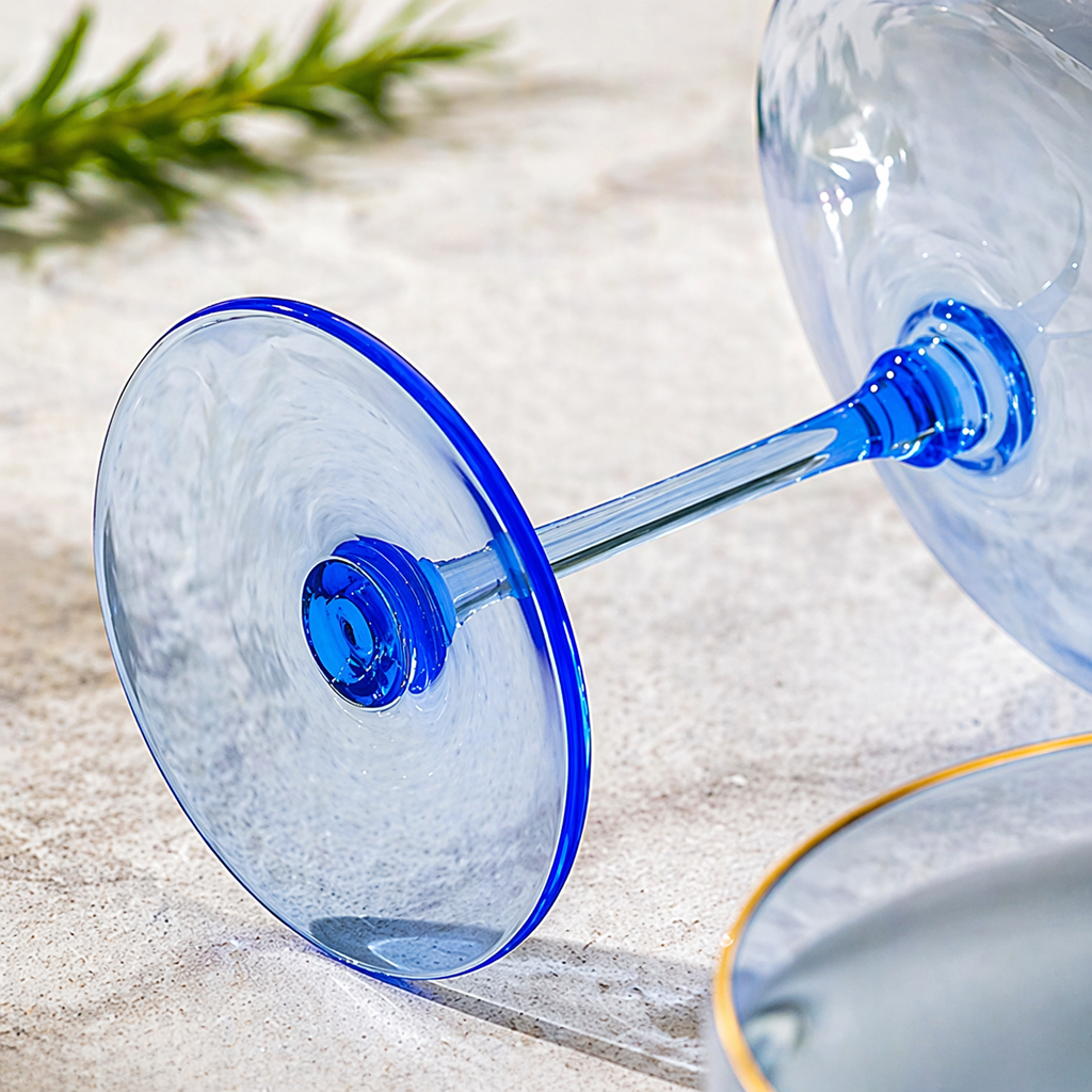 Sky Blue Gold Rim Coupe Glass Set