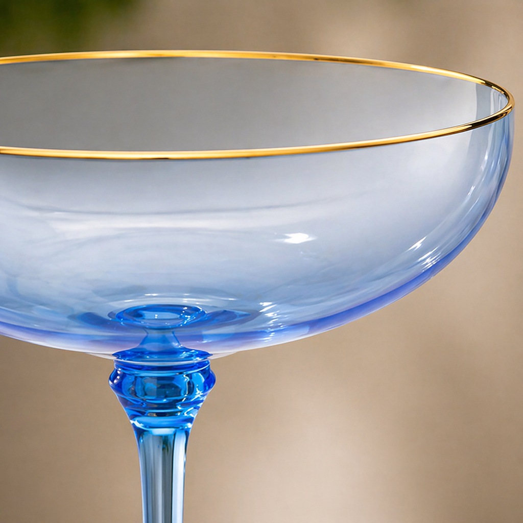 Sky Blue Gold Rim Coupe Glass Set