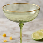 Sage Green Gold Rim Coupe Glass Set