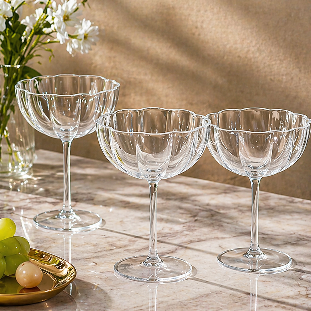 Clear Crystal Petal Coupe Dessert Glass Set