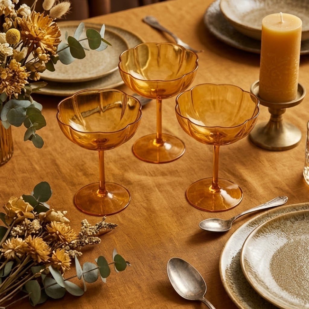 Golden Amber Petal Coupe Dessert Glass Set