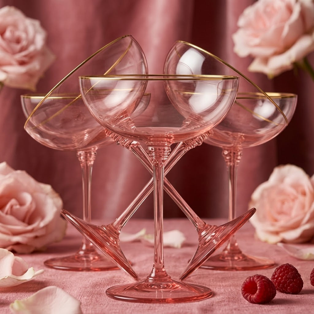 Blush Pink Gold Rim Coupe Glass Set