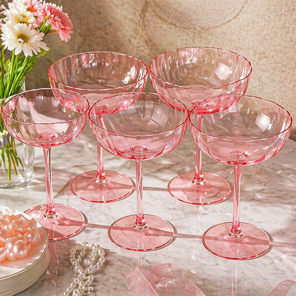 Blush Pink Petal Coupe Dessert Glass Set