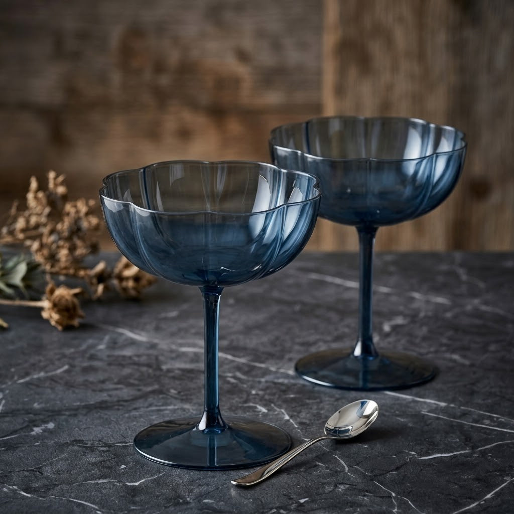 Midnight Blue Petal Coupe Dessert Glass Set