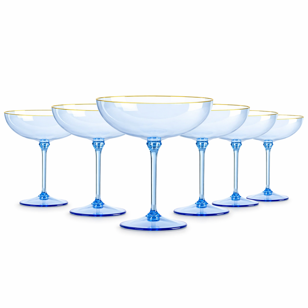 Sky Blue Gold Rim Coupe Glass Set