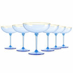 Sky Blue Gold Rim Coupe Glass Set