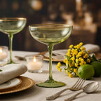 Sage Green Gold Rim Coupe Glass Set