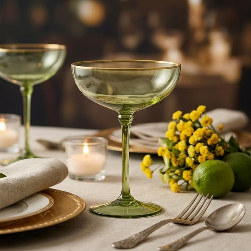 Sage Green Gold Rim Coupe Glass Set
