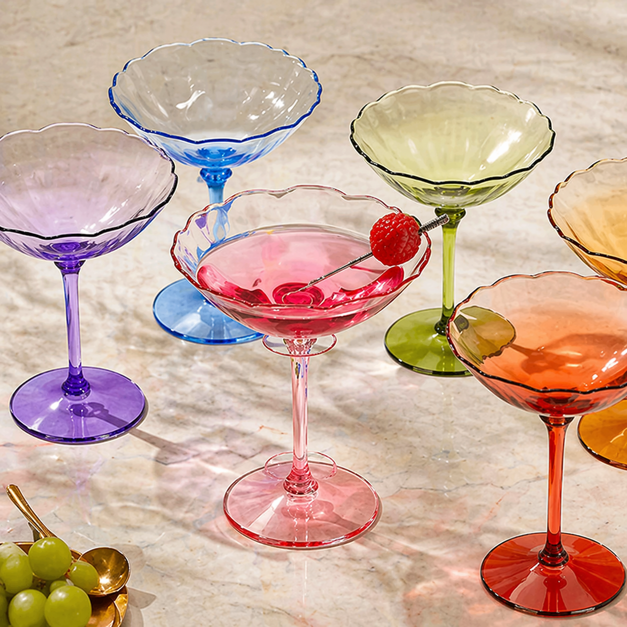 Rainbow Petal Coupe Dessert Glass Set