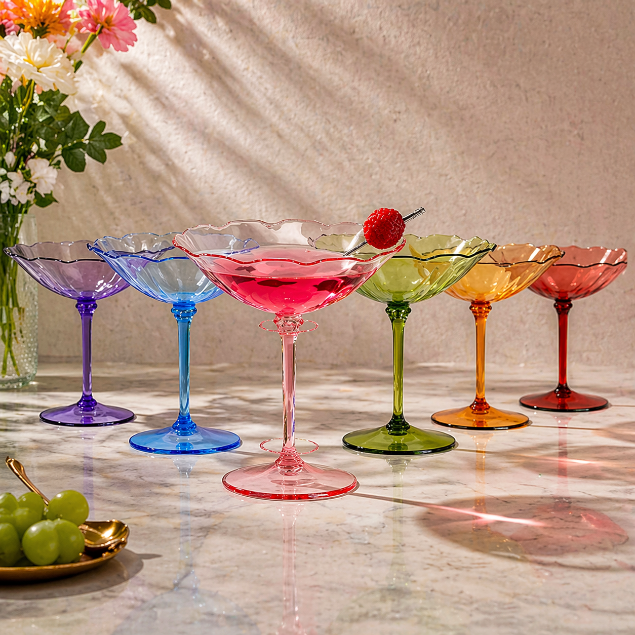 Rainbow Petal Coupe Dessert Glass Set